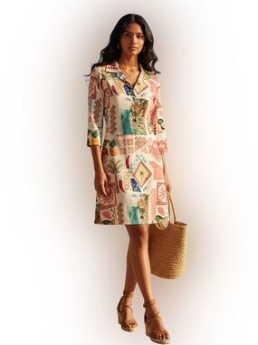 NWT Terzo Millennio Linen/Cotton Resort Kaftan Patchwork Dress Size Small Italy